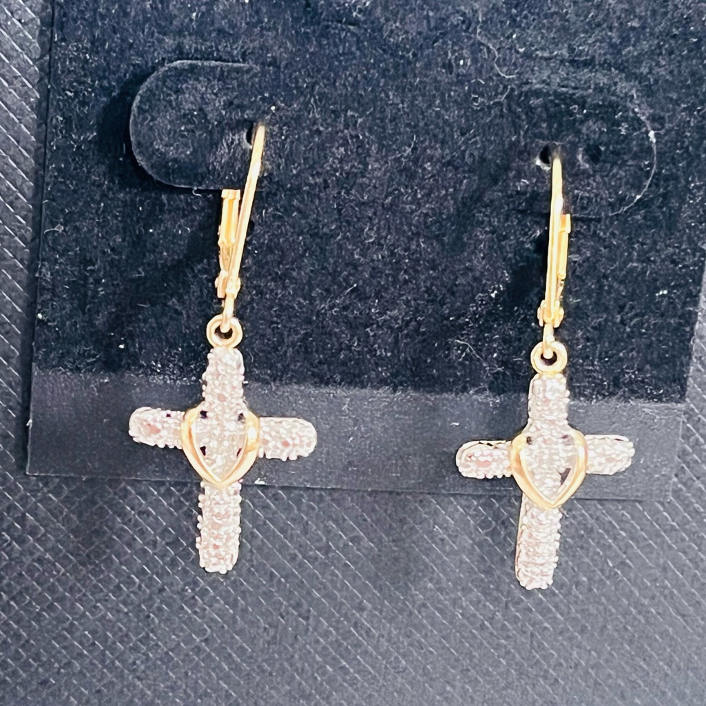 Diamond Pave Cross Earrings